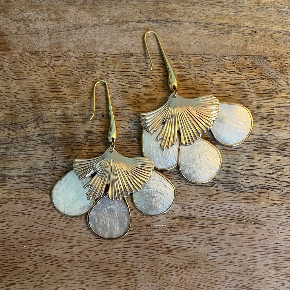Gold Leaf and Mother-of-Pearl Drop Earrings - Women Jewelry